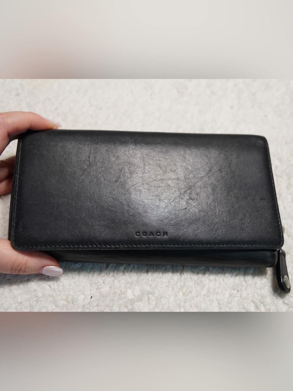 Coach Black Slim envelope trifold Leather Zip-Around Wallet